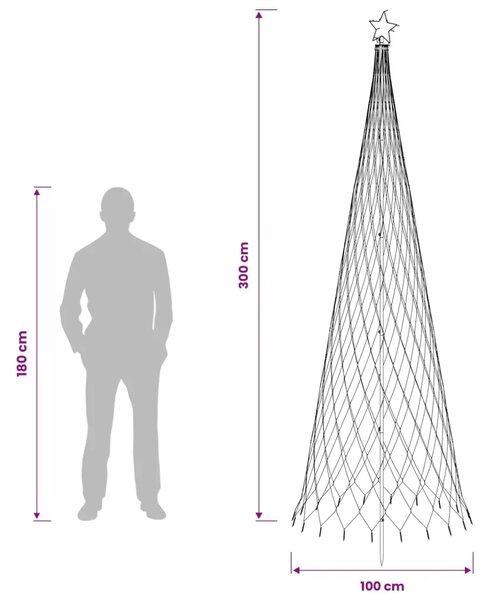 LED božićno drvce 300 cm 350 LED lampica Višebojno Željezo Crna - Šareni 300 cm
