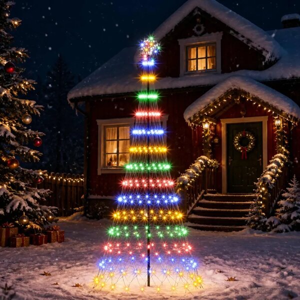 LED božićno drvce 250 cm 290 LED lampica Višebojno Željezo Crna - Šareni 250 cm