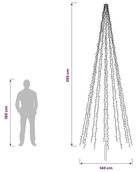 LED božićno drvce 385 cm 2460 LED lampica Topla bijela Čelik - 385 cm