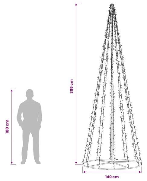 LED božićno drvce 385 cm 2460 LED lampica Topla bijela Čelik - 385 cm