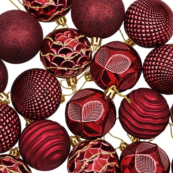 Set božićnih kuglica 36 kom. Vinska crvena 6 cm Polistiren - boja crnog vina