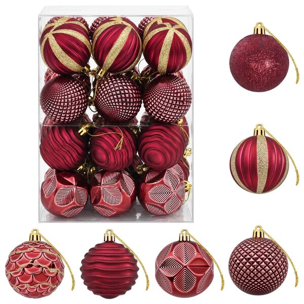 Set božićnih kuglica 36 kom. Vinska crvena 6 cm Polistiren - boja crnog vina