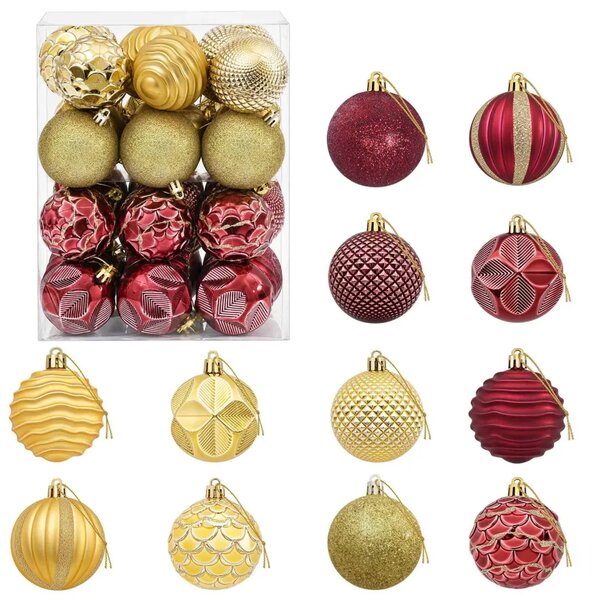 Set božićnih kuglica 36 kom. Zlatna i vinsko crvena 6 cm - Zlatna i vinsko crvena