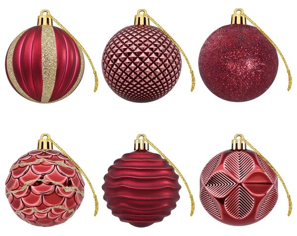 Set božićnih kuglica 36 kom. Vinska crvena 6 cm Polistiren - boja crnog vina