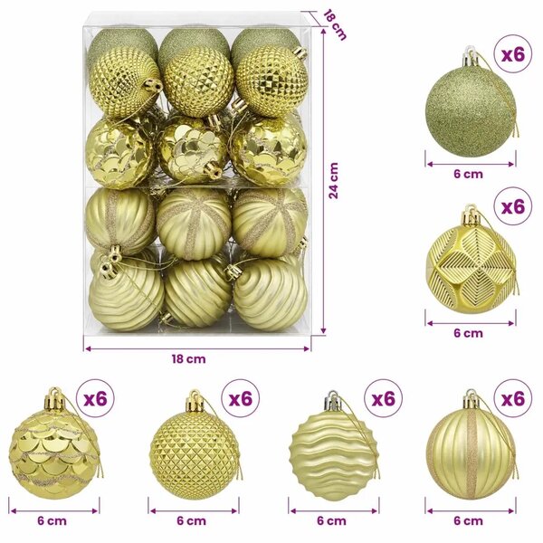 Set božićnih kuglica 36 kom. Svijetlo zelena 6 cm Polistiren - Svijetlo zelena