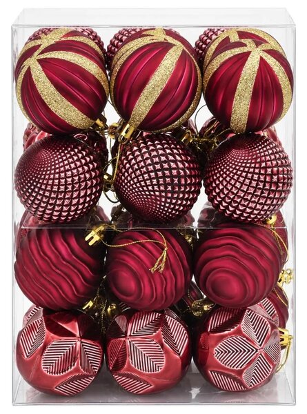 Set božićnih kuglica 36 kom. Vinska crvena 6 cm Polistiren - boja crnog vina