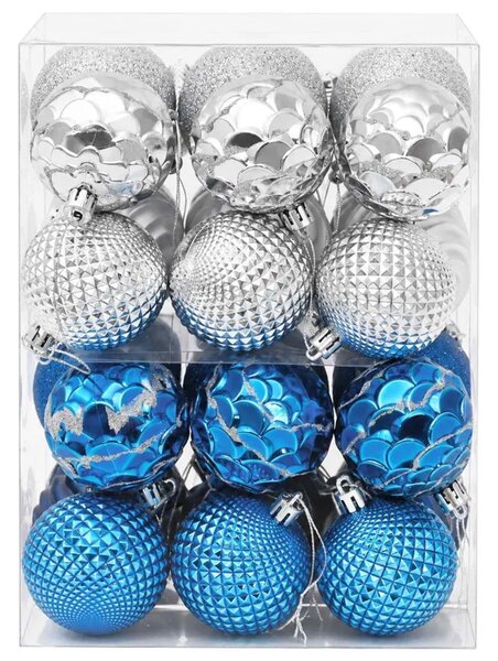 Set božićnih kuglica 36 kom. Plava i srebrna 6 cm Polistiren - Plava i srebrna
