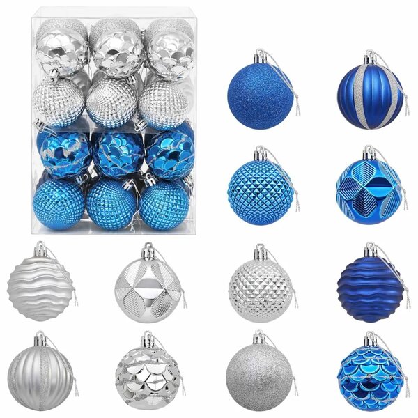 Set božićnih kuglica 36 kom. Plava i srebrna 6 cm Polistiren - Plava i srebrna