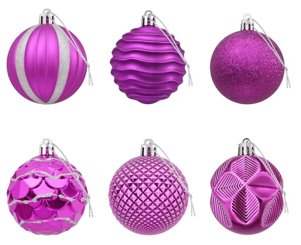 Set božićnih kuglica 36 kom. Lila 6 cm Polistiren - Lila