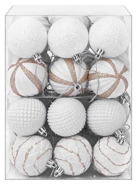 Set božićnih kuglica 36 kom. Bijela 6 cm Polistiren - Bijela