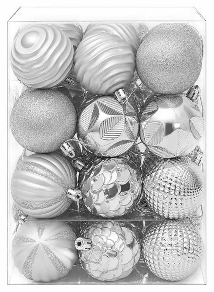 Set božićnih kuglica 36 kom. Srebrna 6 cm Polistiren - Srebrna