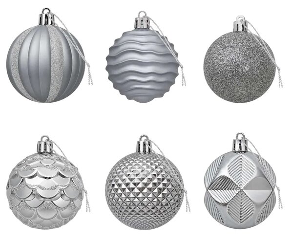Set božićnih kuglica 36 kom. Siva 6 cm Polistiren - Siva