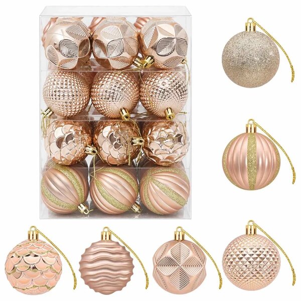Set božićnih kuglica 36 kom. Ružičasto zlatni 6 cm Polistiren - ružičasto zlatna