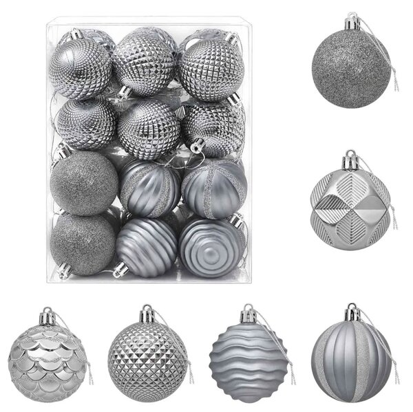 Set božićnih kuglica 36 kom. Siva 6 cm Polistiren - Siva