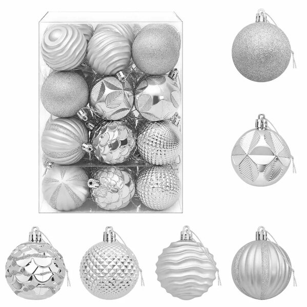 Set božićnih kuglica 36 kom. Srebrna 6 cm Polistiren - Srebrna