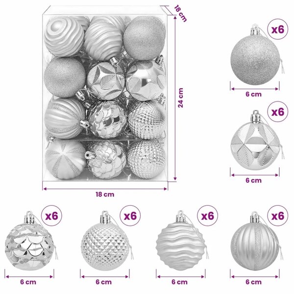 Set božićnih kuglica 36 kom. Srebrna 6 cm Polistiren - Srebrna
