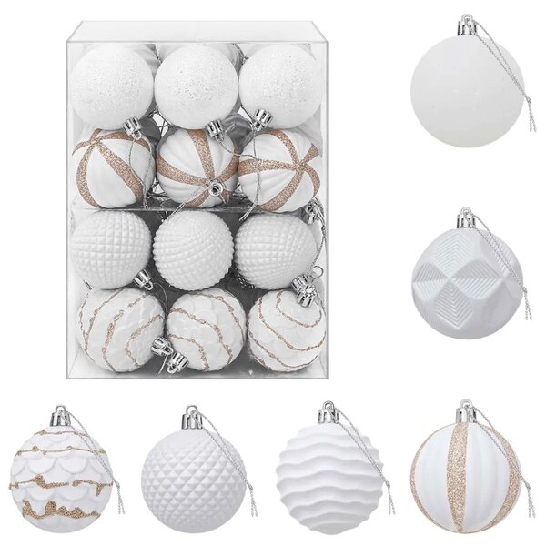 Set božićnih kuglica 36 kom. Bijela 6 cm Polistiren - Bijela