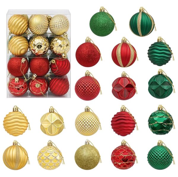 Set božićnih kuglica 36 kom. Crvena zlatna i zelena 6 cm - Crvena/zlatna/zelena