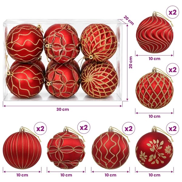 Set božićnih kuglica XL 12 kom. Crvena i zlatna 10 cm - Crvena i zlatna 12