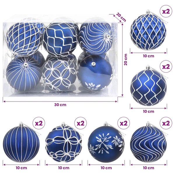 Set božićnih kuglica XL 12 kom. Plava i bijela 10 cm Polistiren - Plava i bijela 12