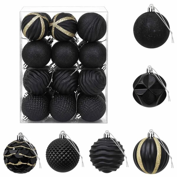 Set božićnih kuglica 36 kom. Crna 6 cm Polistiren - Crna