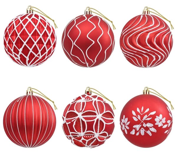 Set božićnih kuglica XL 12 kom. Crvena i bijela 10 cm - Crvena i bijela 12