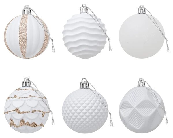 Set božićnih kuglica 36 kom. Bijela 6 cm Polistiren - Bijela