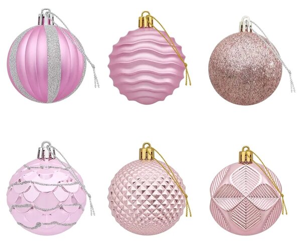 Set božićnih kuglica 36 kom. Ružičasta 6 cm Polistiren - Ružičasta