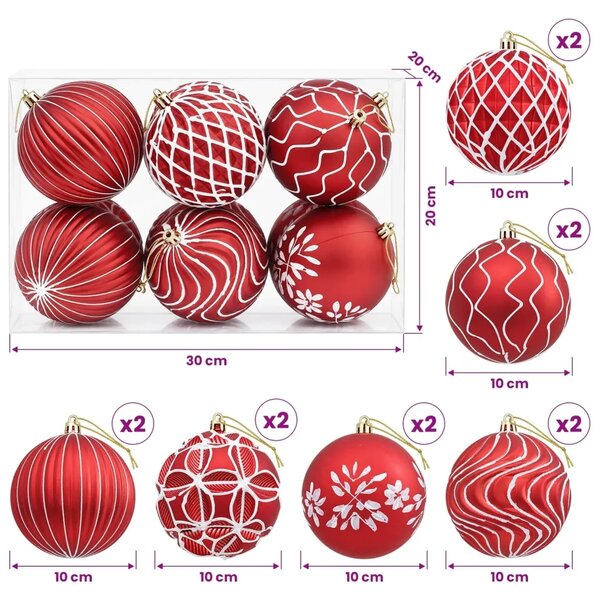 Set božićnih kuglica XL 12 kom. Crvena i bijela 10 cm - Crvena i bijela 12