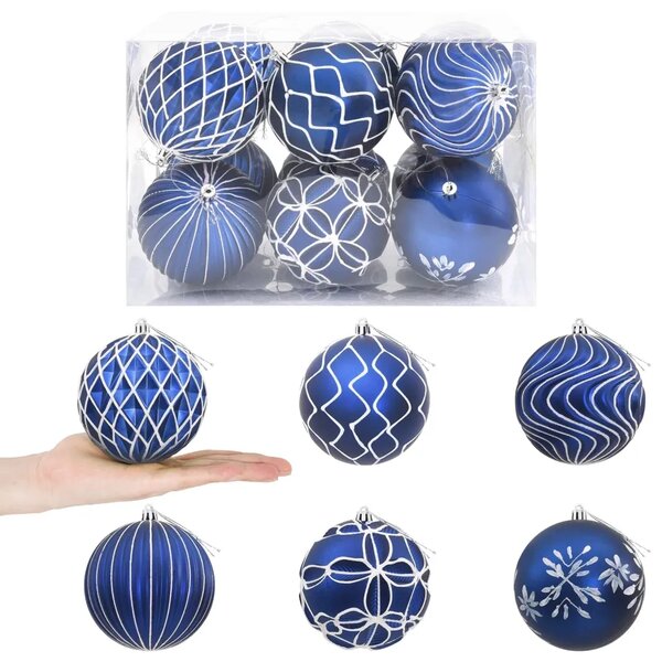 Set božićnih kuglica XL 12 kom. Plava i bijela 10 cm Polistiren - Plava i bijela 12