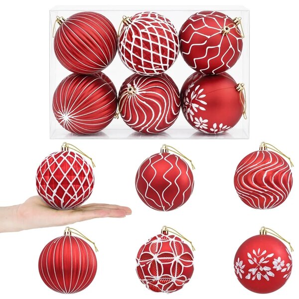 Set božićnih kuglica XL 12 kom. Crvena i bijela 10 cm - Crvena i bijela 12