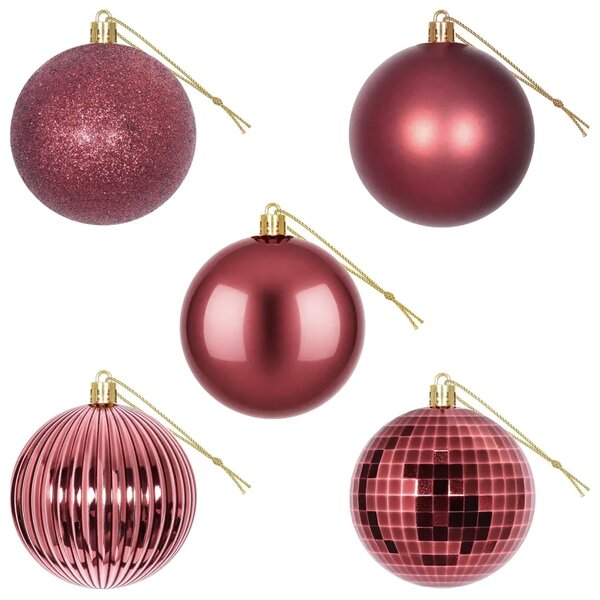 Set božićnih kuglica 50 kom. Vinska crvena 8 cm Polistiren - boja crnog vina