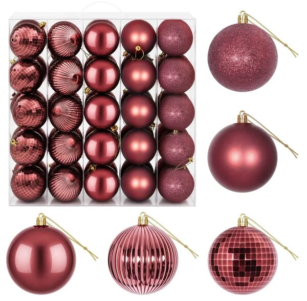Set božićnih kuglica 50 kom. Vinska crvena 8 cm Polistiren - boja crnog vina