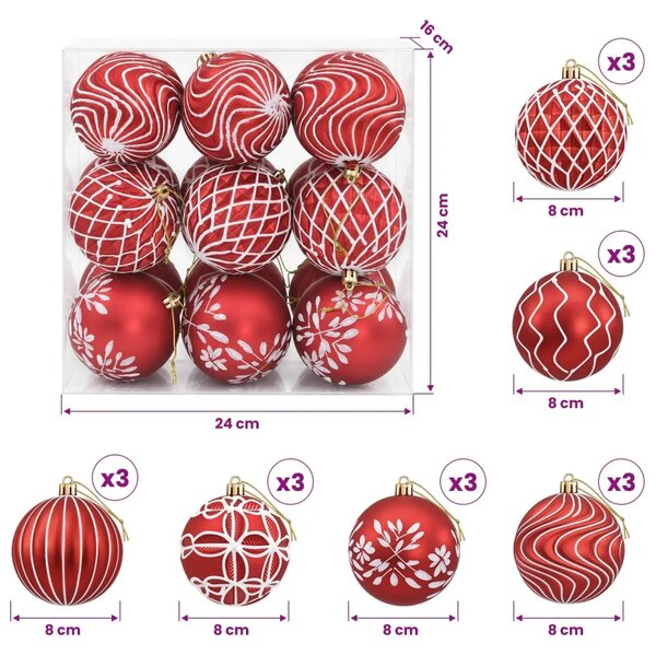 Set božićnih kuglica XL 18 kom. Crvena i bijela 8 cm Polistiren - Crvena i bijela 18