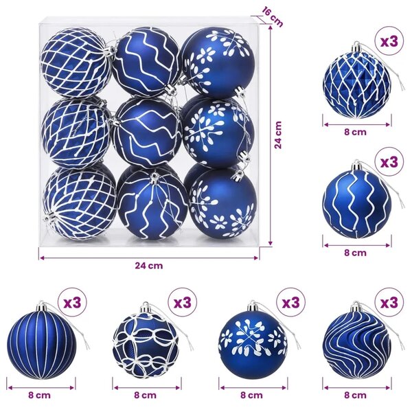 Set božićnih kuglica XL 18 kom. Plava i bijela 8 cm Polistiren - Plava i bijela 18