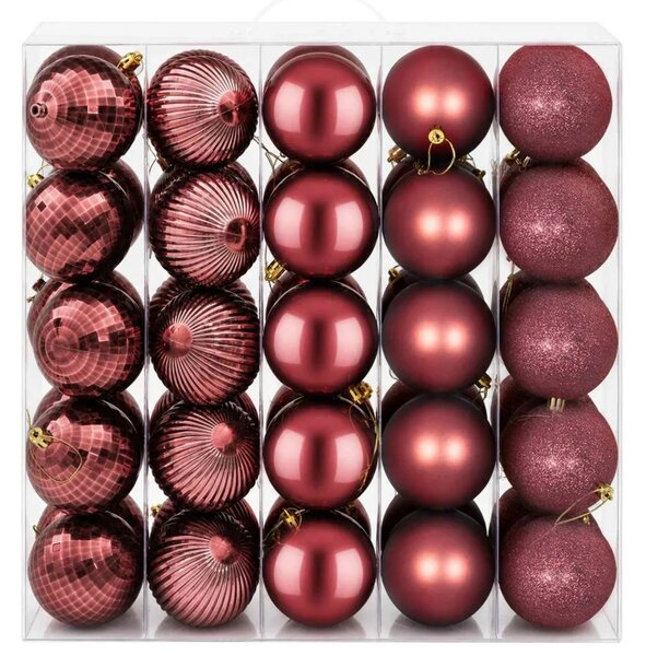 Set božićnih kuglica 50 kom. Vinska crvena 8 cm Polistiren - boja crnog vina
