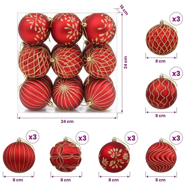 Set božićnih kuglica XL 18 kom. Crvena i zlatna 8 cm Polistiren - Crvena i zlatna 18