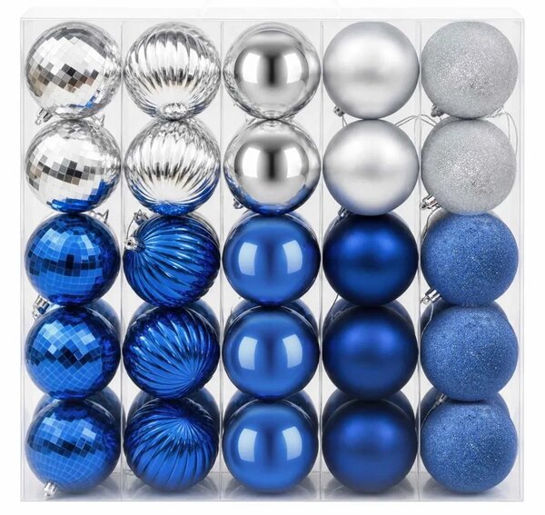 Set božićnih kuglica 50 kom. Plava i srebrna 8 cm Polistiren - Plava i srebrna