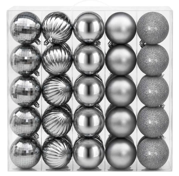 Set božićnih kuglica 50 kom. Siva 8 cm Polistiren - Siva