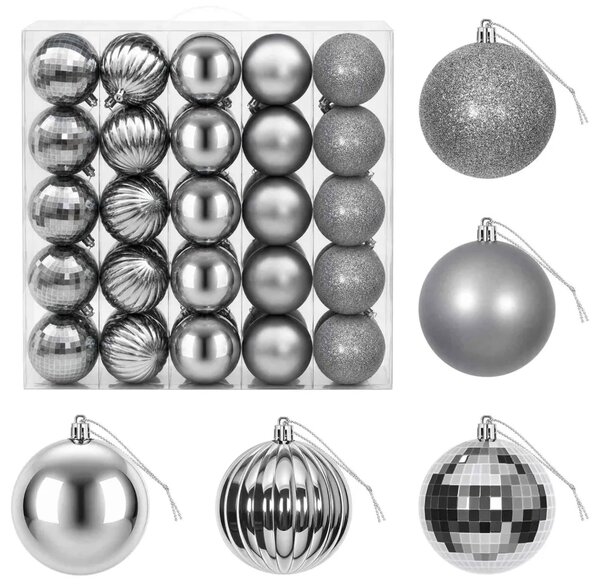 Set božićnih kuglica 50 kom. Siva 8 cm Polistiren - Siva