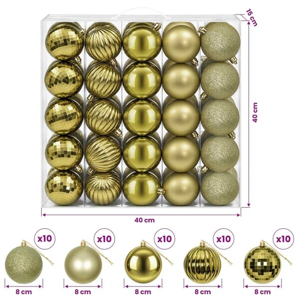 Set božićnih kuglica 50 kom. Svijetlo zelena 8 cm Polistiren - Svijetlo zelena