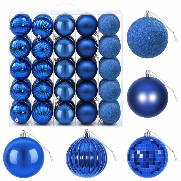 Set božićnih kuglica 50 kom. Plava 8 cm Polistiren - Plava