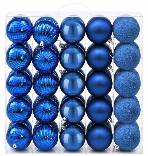 Set božićnih kuglica 50 kom. Plava 8 cm Polistiren - Plava
