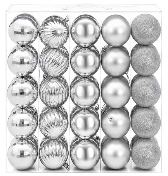 Set božićnih kuglica 50 kom. Srebrna 8 cm Polistiren - Srebrna