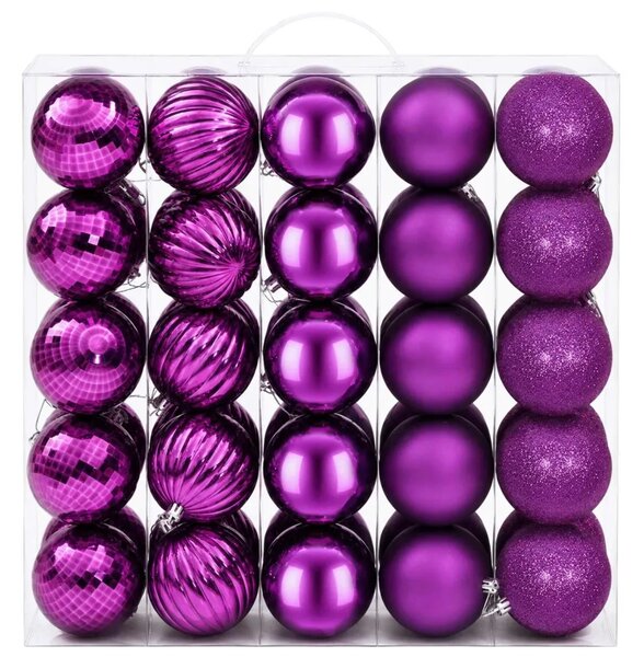 Set božićnih kuglica 50 kom. Lila 8 cm Polistiren - Lila