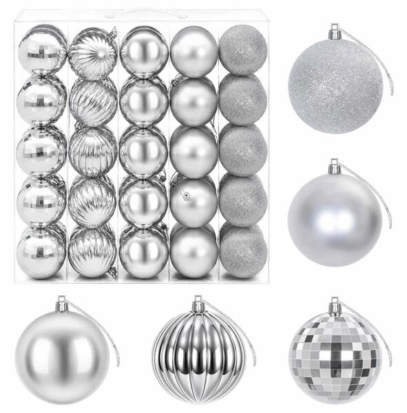 Set božićnih kuglica 50 kom. Srebrna 8 cm Polistiren - Srebrna