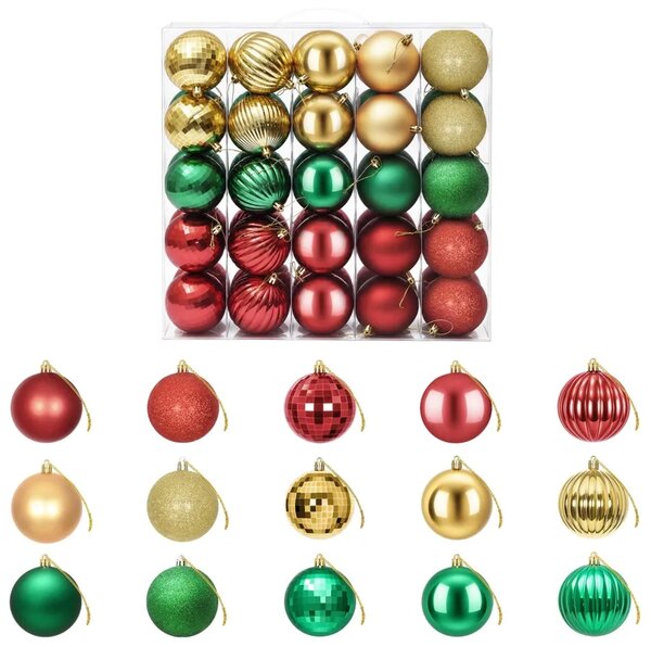 Set božićnih kuglica 50 kom. Crvena zlatna i zelena 8 cm - Crvena/zlatna/zelena