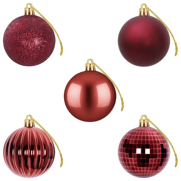 Set božićnih kuglica 75 kom. Vinska crvena 6 cm Polistiren - boja crnog vina