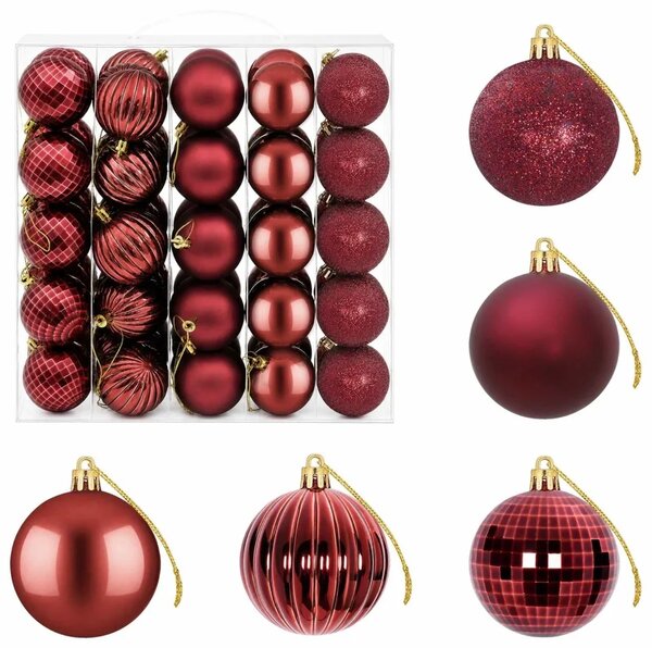 Set božićnih kuglica 75 kom. Vinska crvena 6 cm Polistiren - boja crnog vina
