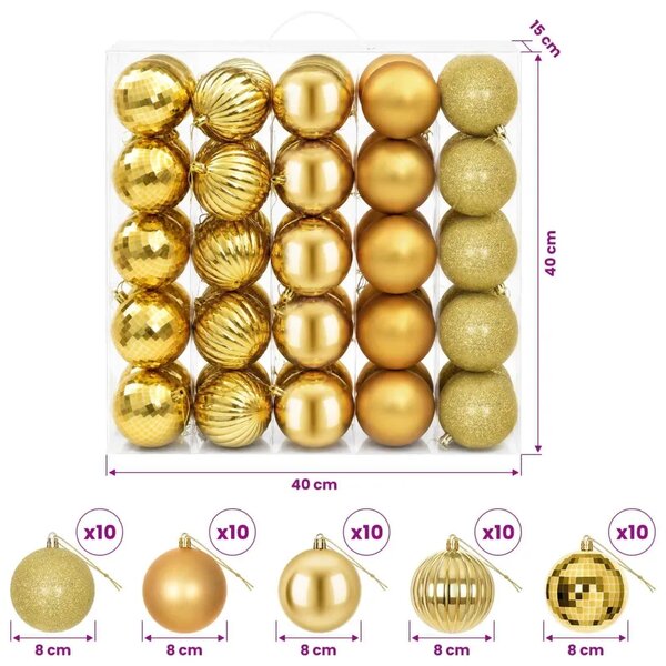 Set božićnih kuglica 50 kom. Zlatno 8 cm Polistiren - Zlatno